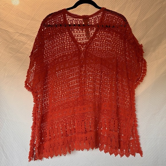 CHICOS OS WOMENS ORANGE CROCHETED OPEN WEAVE TOP Boho - Picture 6 of 6